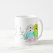 青と黄色のブジインパレーケッツ鳥の恋人のギフト コーヒーマグカップ (正面右)