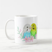 青と黄色のブジインパレーケッツ鳥の恋人のギフト コーヒーマグカップ (左)