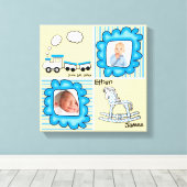 青と黄色のベビーフォト子供部屋ウォールデコール キャンバスプリント (インサイチュ (ウッドフロア))