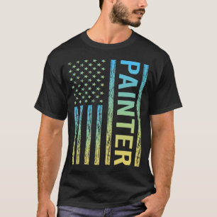 青と黄色のペインター Tシャツ