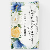 青と黄色のボホフラワーズ誕生日へようこそ 横断幕 (縦)