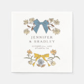 青と黄色のボホリボンと花結婚の数 スタンダードカクテルナプキン (正面)