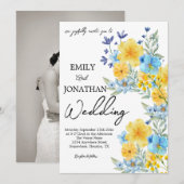 青と黄色のボールドな野生の花 招待状 (正面/裏面)