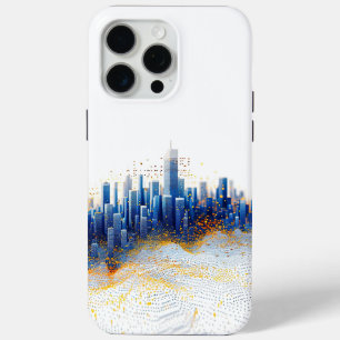 青と黄色のポインティリズム都市建築 iPhone 15 PRO MAXケース