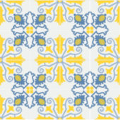 青と黄色のポルかわいらしガルのタイル模様 シール (正面)