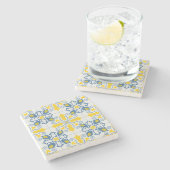 青と黄色のポルかわいらしガルのタイル模様 ストーンコースター (横)