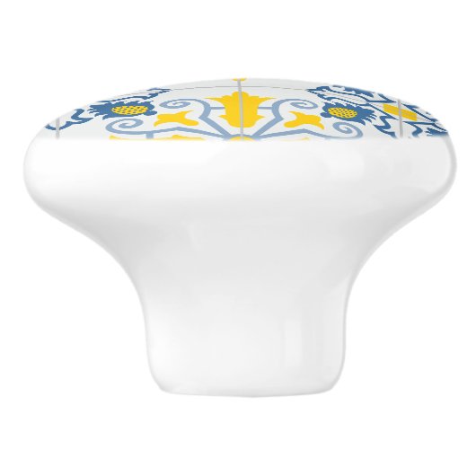 青と黄色のポルかわいらしガルのタイル模様 セラミックノブ (側面)