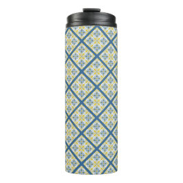 青と黄色のポルかわいらしガルのタイル模様 タンブラー