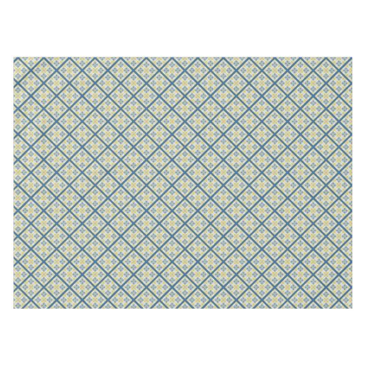 青と黄色のポルかわいらしガルのタイル模様 テーブルクロス (正面(横))