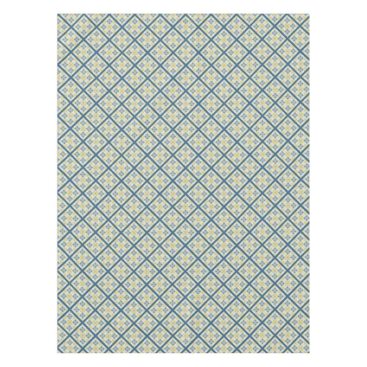 青と黄色のポルかわいらしガルのタイル模様 テーブルクロス (正面)