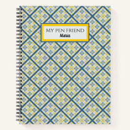 青と黄色のポルかわいらしガルのタイル模様 ノートブック