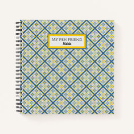 青と黄色のポルかわいらしガルのタイル模様 ノートブック