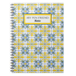 青と黄色のポルかわいらしガルのタイル模様 ノートブック