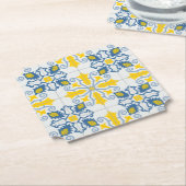 青と黄色のポルかわいらしガルのタイル模様 ペーパーコースター (アングル)