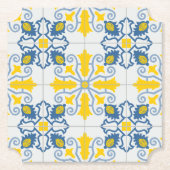 青と黄色のポルかわいらしガルのタイル模様 ペーパーコースター (正面)