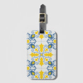 青と黄色のポルかわいらしガルのタイル模様 ラゲッジタグ (正面縦)