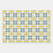 青と黄色のポルかわいらしガルのタイル模様 ラッピングペーパーシート (正面2)
