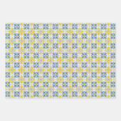 青と黄色のポルかわいらしガルのタイル模様 ラッピングペーパーシート (正面)