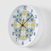 青と黄色のポルかわいらしガルのタイル模様 壁時計 (傾斜)