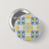 青と黄色のポルかわいらしガルのタイル模様 缶バッジ (正面&裏面)