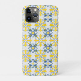 青と黄色のポルトガルタイル柄 iPhone 11 PROケース