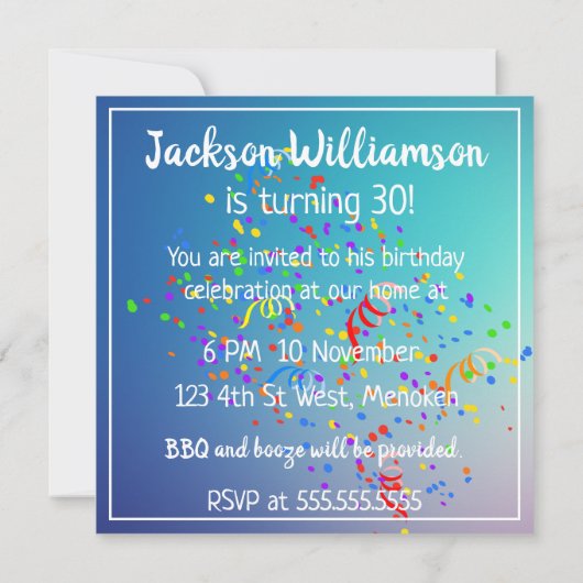 青と黄色のマカオが色とりどりの紙吹雪を投げる (裏面)