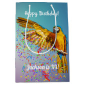 青と黄色のマカオのスロー紙吹雪 ミディアムペーパーバッグ (正面)