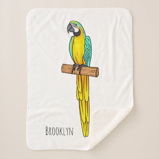 青と黄色のマカオの鳥の漫画イラストレーション シェルパブランケット (正面)