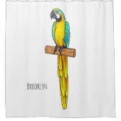 青と黄色のマカオの鳥の漫画イラストレーション シャワーカーテン (正面)