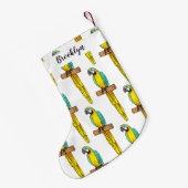 青と黄色のマカオの鳥の漫画イラストレーション スモールクリスマスストッキング (裏面 (吊り時))