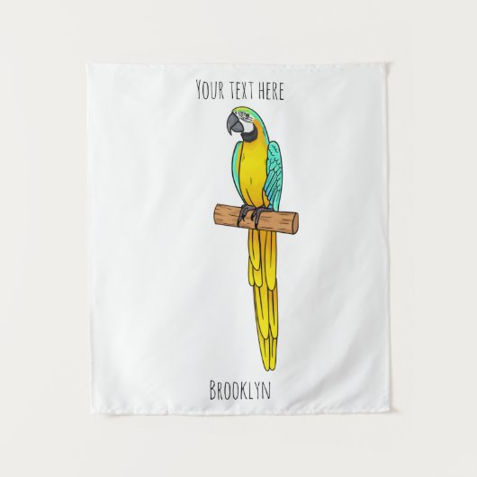 青と黄色のマカオの鳥の漫画イラストレーション タペストリー (正面)