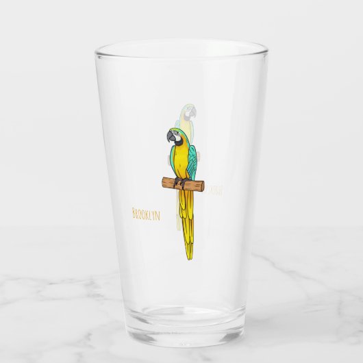 青と黄色のマカオの鳥の漫画イラストレーション タンブラーグラス (裏面)