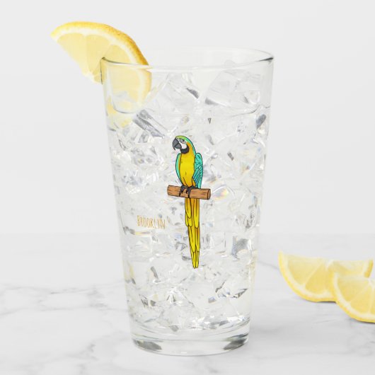 青と黄色のマカオの鳥の漫画イラストレーション タンブラーグラス (アイス正面)