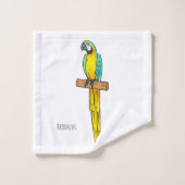 青と黄色のマカオの鳥の漫画イラストレーション バスタオルセット (ウォッシュタオル)