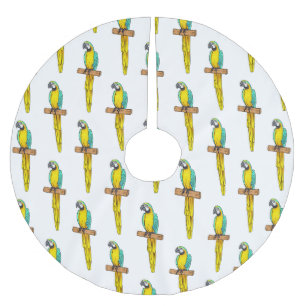 青と黄色のマカオの鳥の漫画イラストレーション ブラッシュドポリエステルツリースカート