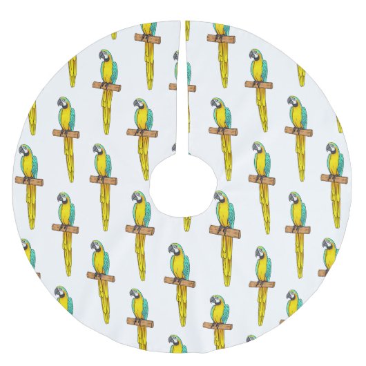 青と黄色のマカオの鳥の漫画イラストレーション ブラッシュドポリエステルツリースカート (正面)