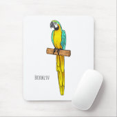 青と黄色のマカオの鳥の漫画イラストレーション マウスパッド (マウス)