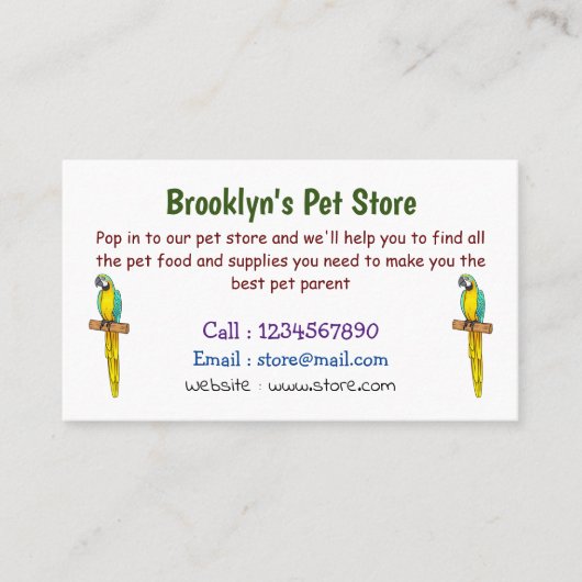 青と黄色のマカオの鳥の漫画イラストレーション 名刺 (正面)