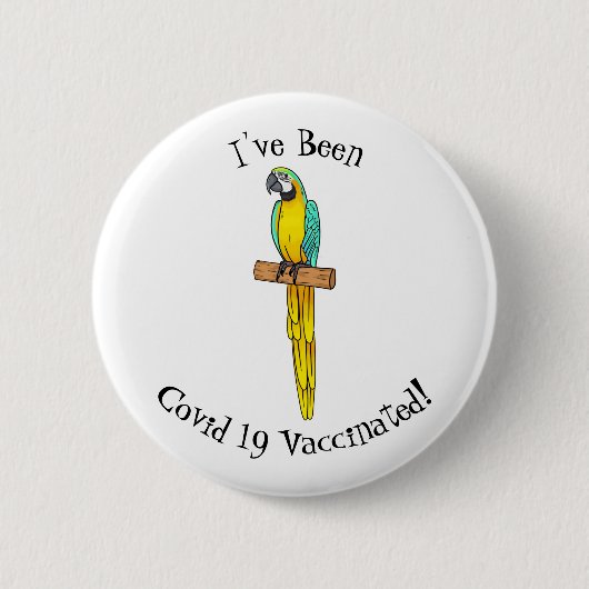 青と黄色のマカオの鳥の漫画イラストレーション 缶バッジ (正面)