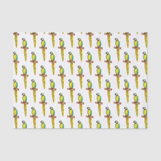 青と黄色のマカオの鳥の漫画イラストレーション 薄葉紙 (正面)