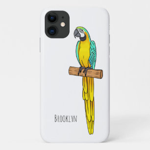 青と黄色のマカオの鳥の漫画イラストレーション iPhone 11 ケース