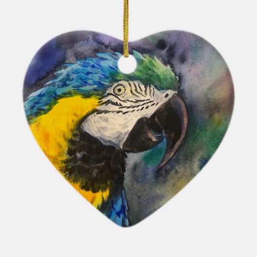 青と黄色のマカオオーナメント セラミックオーナメント (裏面)