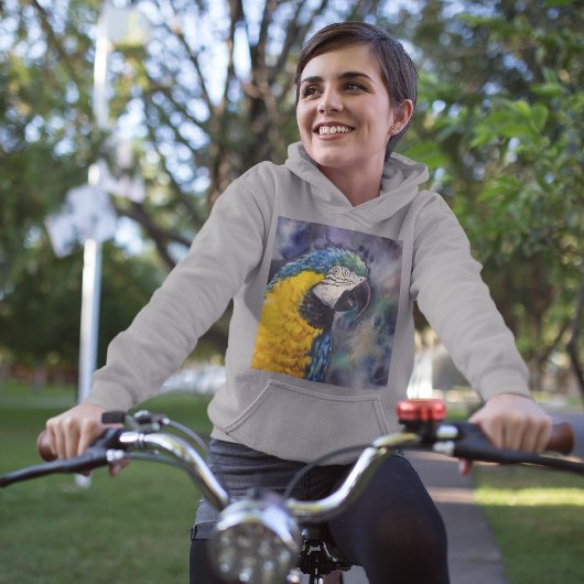 青と黄色のマカオフード付きスウェットシャツ