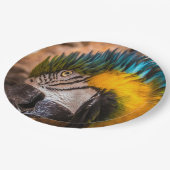 青と黄色のマカオポートレート ペーパープレート (アングル)