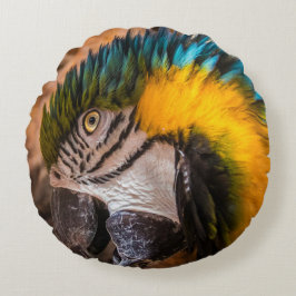 青と黄色のマカオポートレート ラウンドクッション