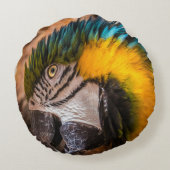 青と黄色のマカオポートレート ラウンドクッション (裏面)