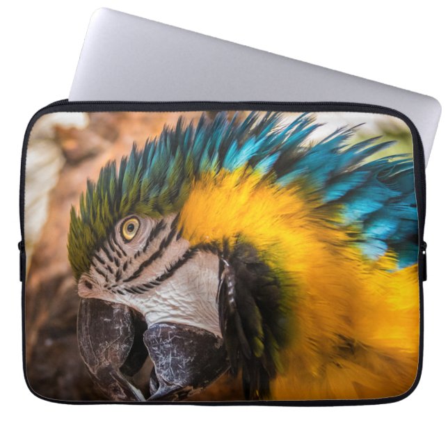 青と黄色のマカオポートレート ラップトップスリーブ (正面)