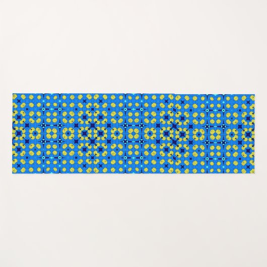 青と黄色のマンダラスタイルモチーフのヨガ ヨガマット (正面(横))