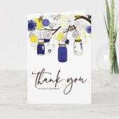 青と黄色のメイソンジャー 結婚式のお礼カード サンキューカード (正面)