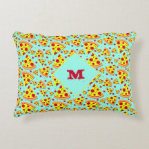 青と黄色のモノグラムピザスライスパターン（の模様が）ある